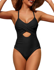Firpearl Underwire One Piece Swimsuits for Women Ruched Tummy Control Bathing Suits Criss Cross Sexy Cutout Monokini Swimwear