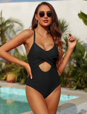 Firpearl Underwire One Piece Swimsuits for Women Ruched Tummy Control Bathing Suits Criss Cross Sexy Cutout Monokini Swimwear