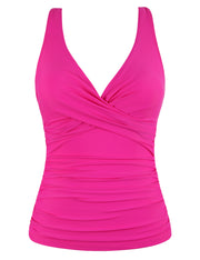 Firpearl Women Underwire Tankini Top Only Twist V Neck Swimsuits Hot Pink #M039