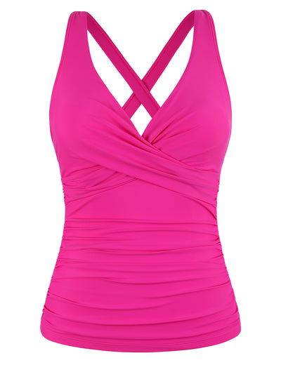 Firpearl Women Underwire Tankini Top Only Twist V Neck Swimsuits Hot Pink #M039
