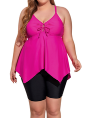 Firpearl Plus Size Tankini Swimsuits for Women Flowy V Neck Bathing Suit Top with Boyshorts Cross Back 2 Piece Swimwear