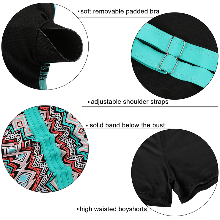 Firpearl Women's Plus Size Tankini Bathing Suits Modest Tummy Control Two Piece Swimsuits with Boyshort