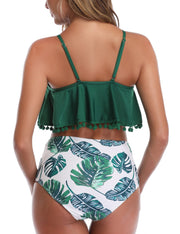 Firpearl Women's High Waisted Bikini Flounce Crop Top Swimsuits Two Piece Bathing Suits
