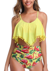 Firpearl Women's High Waisted Bikini Flounce Crop Top Swimsuits Two Piece Bathing Suits