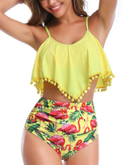 Firpearl Women's High Waisted Bikini Flounce Crop Top Swimsuits Two Piece Bathing Suits