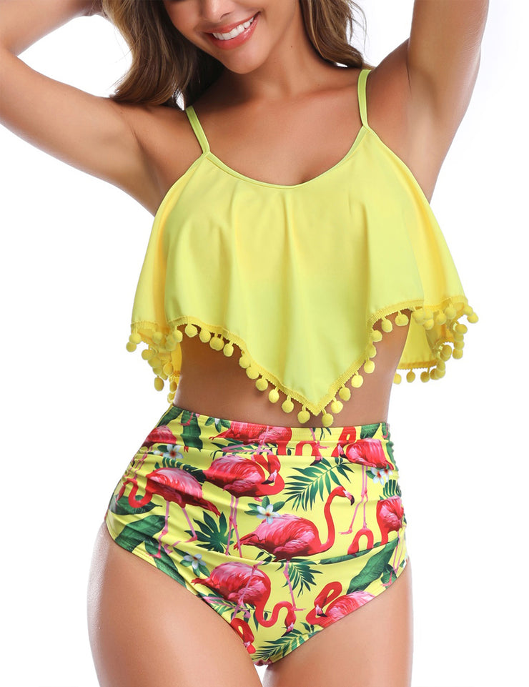 Firpearl Women's High Waisted Bikini Flounce Crop Top Swimsuits Two Piece Bathing Suits
