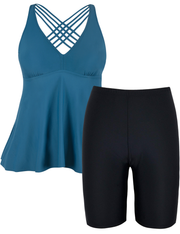 Firpearl Plus Size Bathing Suit for Women Flowy Tankini Top with Swim Capris Athletic Two Piece Swimsuits