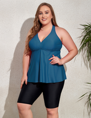 Firpearl Plus Size Bathing Suit for Women Flowy Tankini Top with Swim Capris Athletic Two Piece Swimsuits