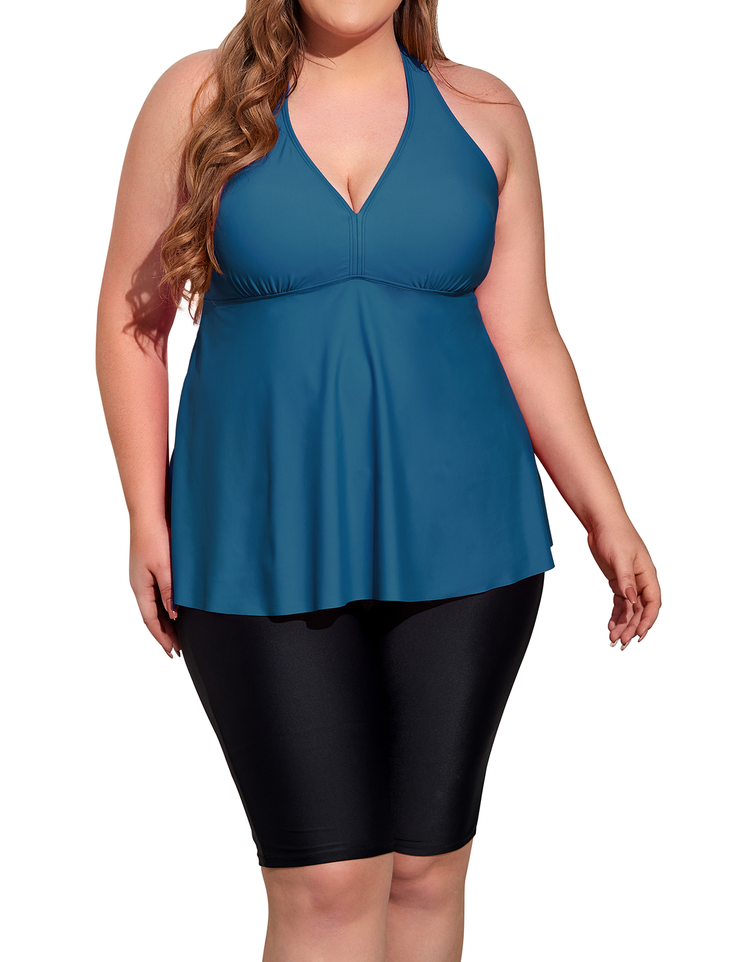 Firpearl Plus Size Bathing Suit for Women Flowy Tankini Top with Swim Capris Athletic Two Piece Swimsuits