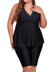Firpearl Plus Size Bathing Suit for Women Flowy Tankini Top with Swim Capris Athletic Two Piece Swimsuits