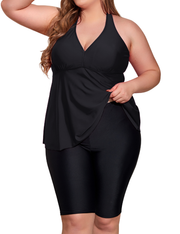 Firpearl Plus Size Bathing Suit for Women Flowy Tankini Top with Swim Capris Athletic Two Piece Swimsuits