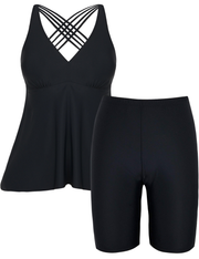 Firpearl Plus Size Bathing Suit for Women Flowy Tankini Top with Swim Capris Athletic Two Piece Swimsuits