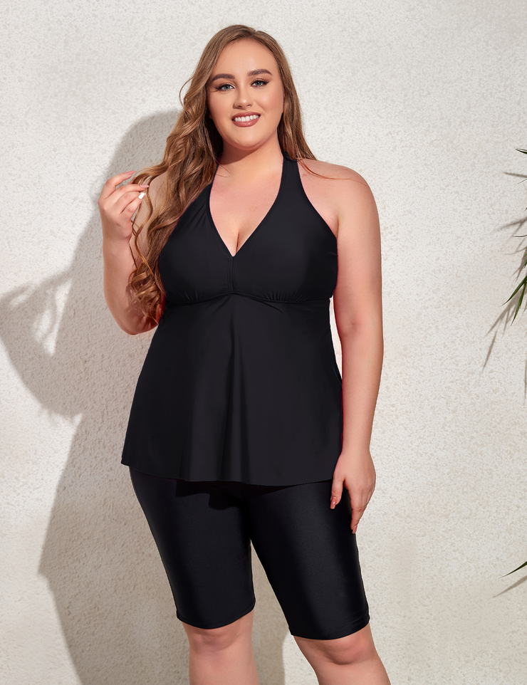 Firpearl Plus Size Bathing Suit for Women Flowy Tankini Top with Swim Capris Athletic Two Piece Swimsuits