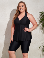Firpearl Plus Size Bathing Suit for Women Flowy Tankini Top with Swim Capris Athletic Two Piece Swimsuits