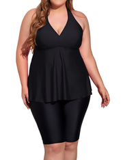 Firpearl Plus Size Bathing Suit for Women Flowy Tankini Top with Swim Capris Athletic Two Piece Swimsuits