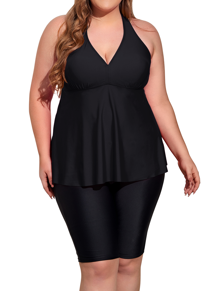 Firpearl Plus Size Bathing Suit for Women Flowy Tankini Top with Swim Capris Athletic Two Piece Swimsuits