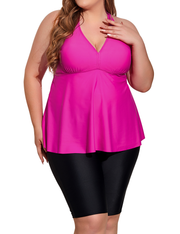 Firpearl Plus Size Bathing Suit for Women Flowy Tankini Top with Swim Capris Athletic Two Piece Swimsuits