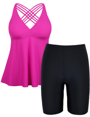 Firpearl Plus Size Bathing Suit for Women Flowy Tankini Top with Swim Capris Athletic Two Piece Swimsuits