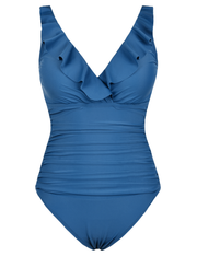 Firpearl Women's Ruffle One Piece Bathing Suits V Neck Vintage Tummy Control Swimsuit Swimwear