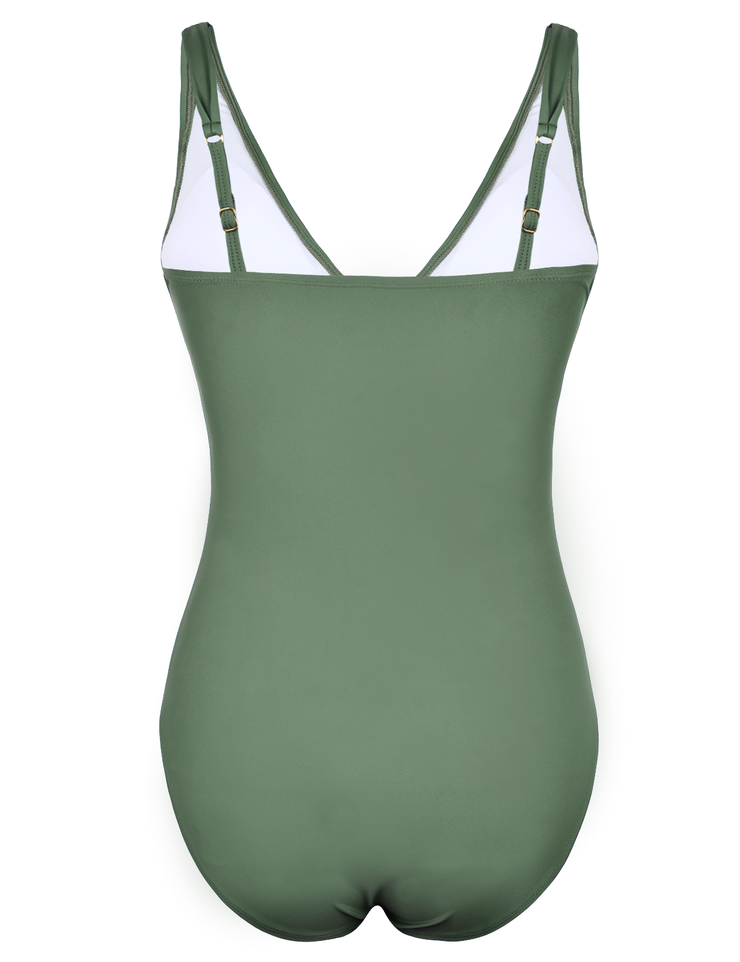 Firpearl Women's Ruffle One Piece Bathing Suits V Neck Vintage Tummy Control Swimsuit Swimwear