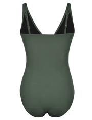 Firpearl Women's Ruffle One Piece Bathing Suits V Neck Vintage Tummy Control Swimsuit Swimwear