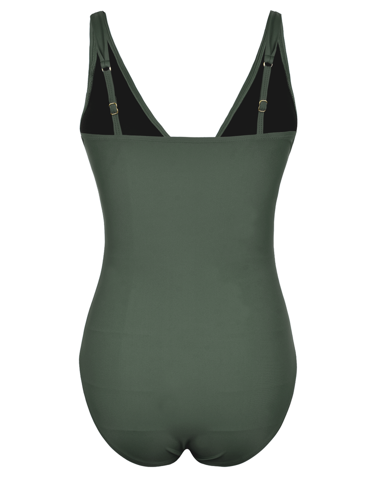 Firpearl Women's Ruffle One Piece Bathing Suits V Neck Vintage Tummy Control Swimsuit Swimwear