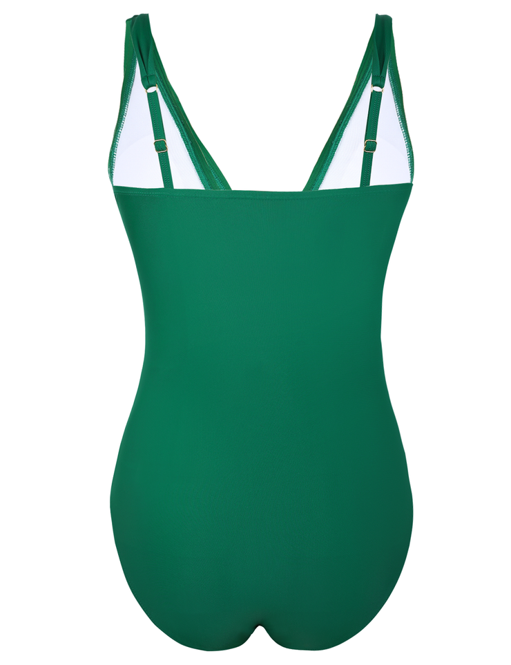 Firpearl Women's Ruffle One Piece Bathing Suits V Neck Vintage Tummy Control Swimsuit Swimwear
