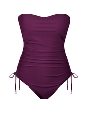 Firpearl Strapless One Piece Bathing Suit for Women Ruched Tummy Control Bandeau Swimsuits Slimming Tube Top Swimwear