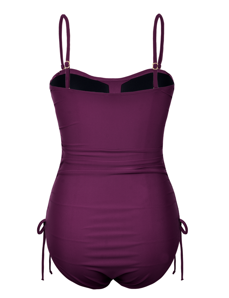 Firpearl Strapless One Piece Bathing Suit for Women Ruched Tummy Control Bandeau Swimsuits Slimming Tube Top Swimwear