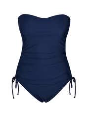 Firpearl Strapless One Piece Bathing Suit for Women Ruched Tummy Control Bandeau Swimsuits Slimming Tube Top Swimwear