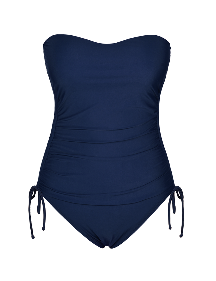 Firpearl Strapless One Piece Bathing Suit for Women Ruched Tummy Control Bandeau Swimsuits Slimming Tube Top Swimwear