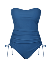 Firpearl Strapless One Piece Bathing Suit for Women Ruched Tummy Control Bandeau Swimsuits Slimming Tube Top Swimwear