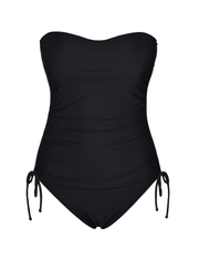 Firpearl Strapless One Piece Bathing Suit for Women Ruched Tummy Control Bandeau Swimsuits Slimming Tube Top Swimwear