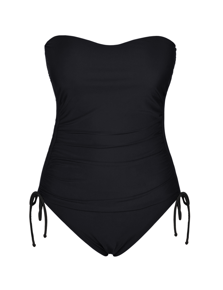 Firpearl Strapless One Piece Bathing Suit for Women Ruched Tummy Control Bandeau Swimsuits Slimming Tube Top Swimwear