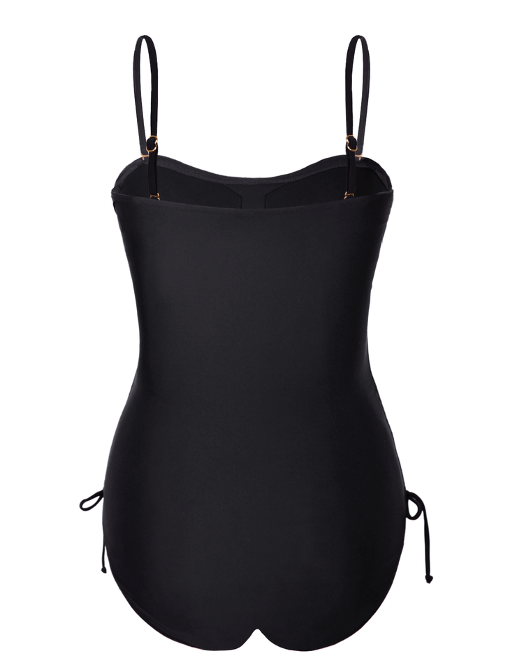 Firpearl Strapless One Piece Bathing Suit for Women Ruched Tummy Control Bandeau Swimsuits Slimming Tube Top Swimwear
