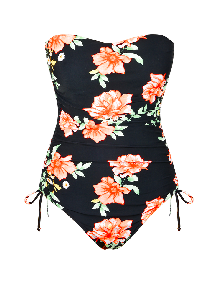 Firpearl Strapless One Piece Bathing Suit for Women Ruched Tummy Control Bandeau Swimsuits Slimming Tube Top Swimwear