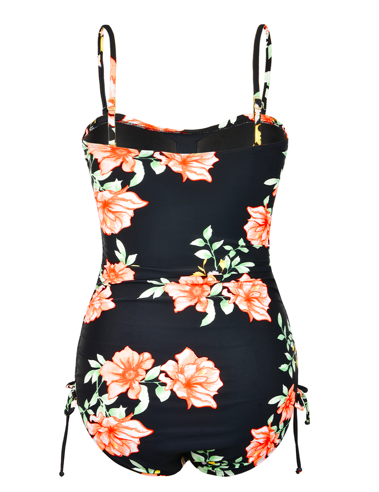 Firpearl Strapless One Piece Bathing Suit for Women Ruched Tummy Control Bandeau Swimsuits Slimming Tube Top Swimwear