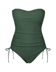 Firpearl Strapless One Piece Bathing Suit for Women Ruched Tummy Control Bandeau Swimsuits Slimming Tube Top Swimwear