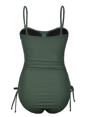 Firpearl Strapless One Piece Bathing Suit for Women Ruched Tummy Control Bandeau Swimsuits Slimming Tube Top Swimwear