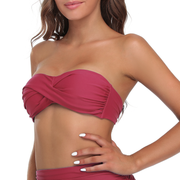 Firpearl Women Strapless Bikini Tops Retro Twist Front Bathing Suit Tops Push Up Bandeau Swimsuit