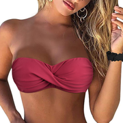 Firpearl Women Strapless Bikini Tops Retro Twist Front Bathing Suit Tops Push Up Bandeau Swimsuit