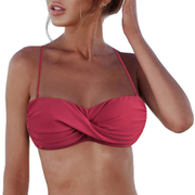 Firpearl Women Strapless Bikini Tops Retro Twist Front Bathing Suit Tops Push Up Bandeau Swimsuit
