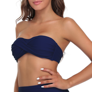 Firpearl Women Strapless Bikini Tops Retro Twist Front Bathing Suit Tops Push Up Bandeau Swimsuit
