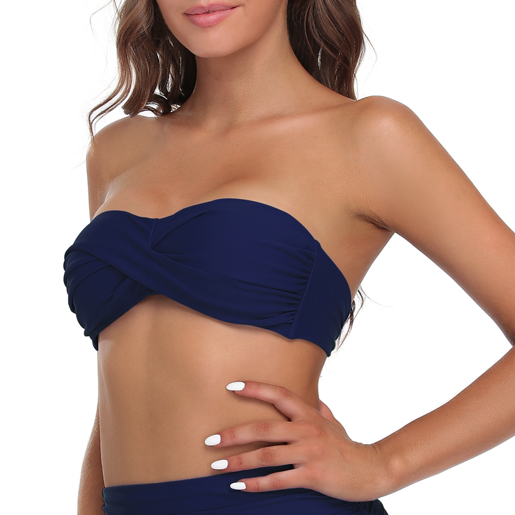 Firpearl Women Strapless Bikini Tops Retro Twist Front Bathing Suit Tops Push Up Bandeau Swimsuit