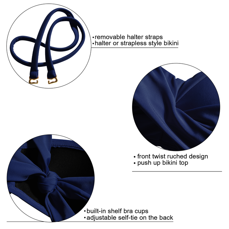 Firpearl Women Strapless Bikini Tops Retro Twist Front Bathing Suit Tops Push Up Bandeau Swimsuit