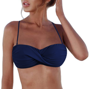 Firpearl Women Strapless Bikini Tops Retro Twist Front Bathing Suit Tops Push Up Bandeau Swimsuit