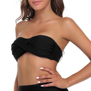 Firpearl Women Strapless Bikini Tops Retro Twist Front Bathing Suit Tops Push Up Bandeau Swimsuit