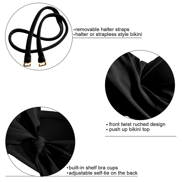Firpearl Women Strapless Bikini Tops Retro Twist Front Bathing Suit Tops Push Up Bandeau Swimsuit