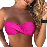 Firpearl Women Strapless Bikini Tops Retro Twist Front Bathing Suit Tops Push Up Bandeau Swimsuit