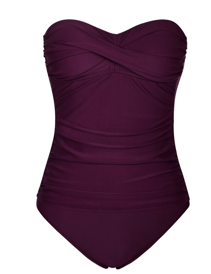 Firpearl Strapless Tankini Bathing Suits for Women Ruched Tummy Control Swimwear Halter Two Piece Swimsuit